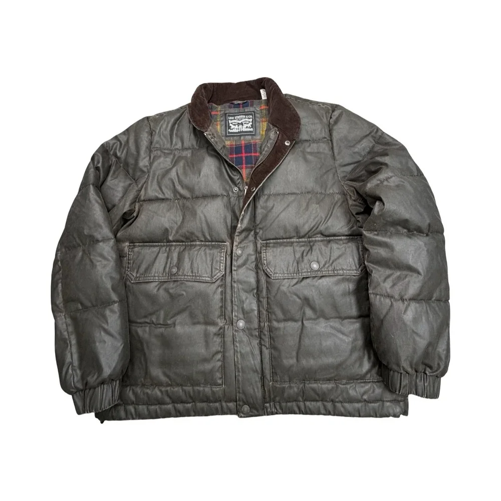 Levi's Puffer Jacket Mens M Dark Olive Prototype Factory Sample LMU26-092 Plaid